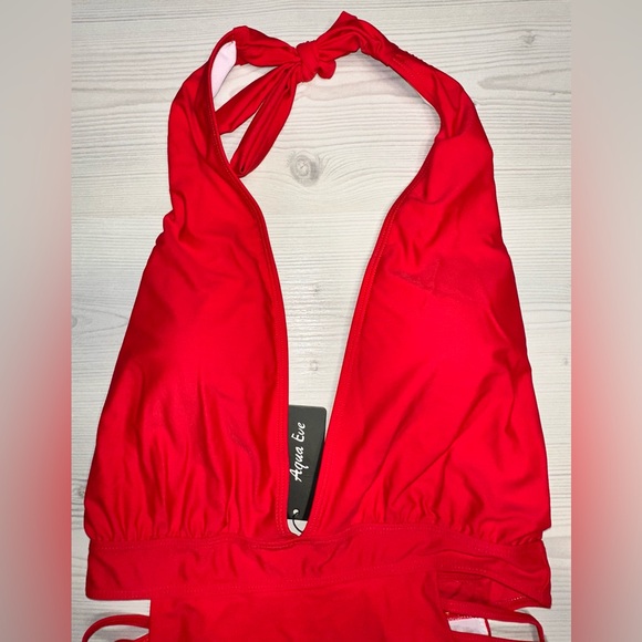 Red One Piece Aqua Eve Size Large Cut Out Bathing Suit - Picture 6 of 6